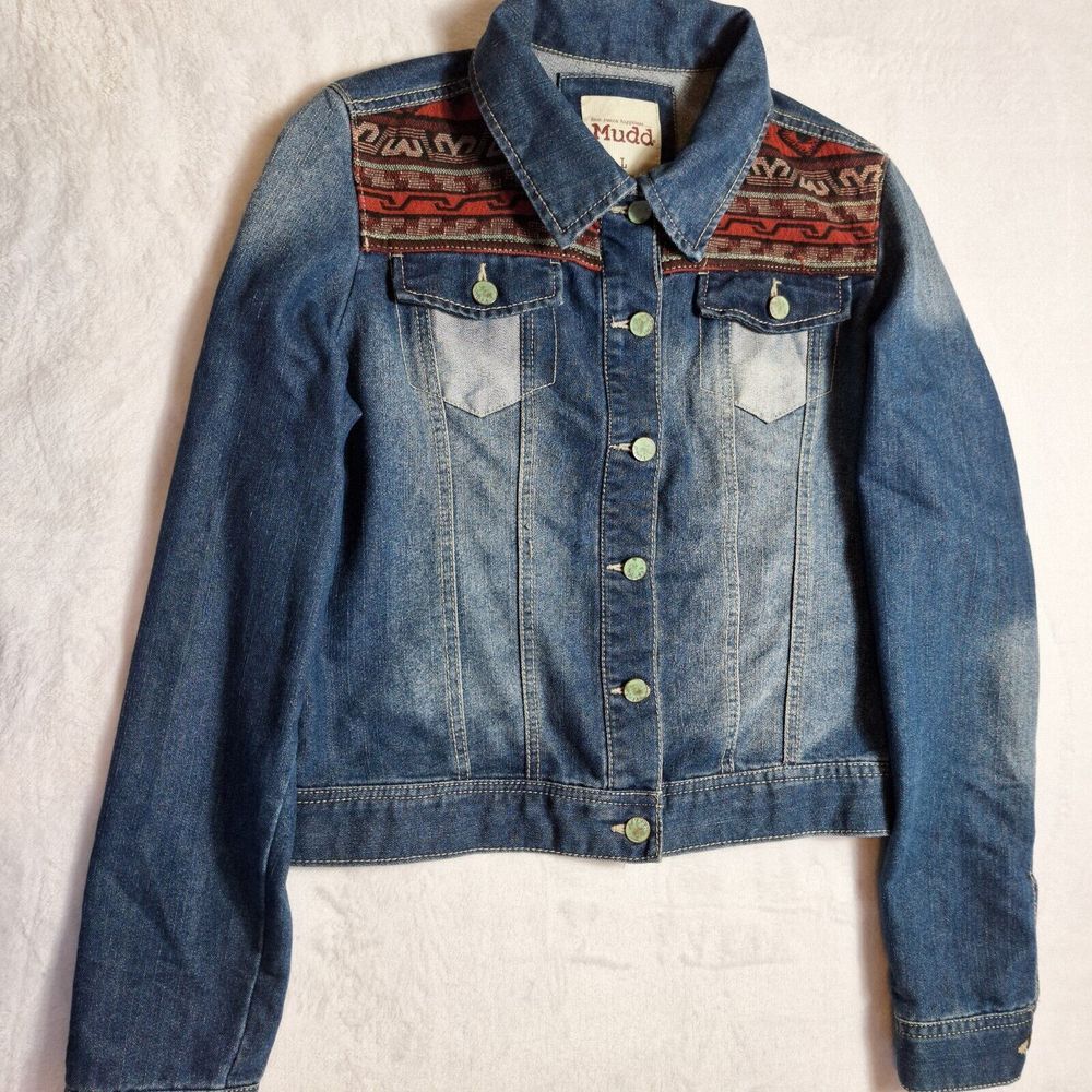 Mudd Blue Jean Jacket with Red Pattern